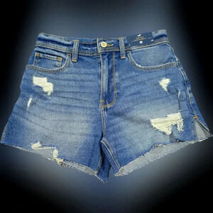 Hollister High-Waisted Distressed Denim Shorts with Sunflower Patch w26